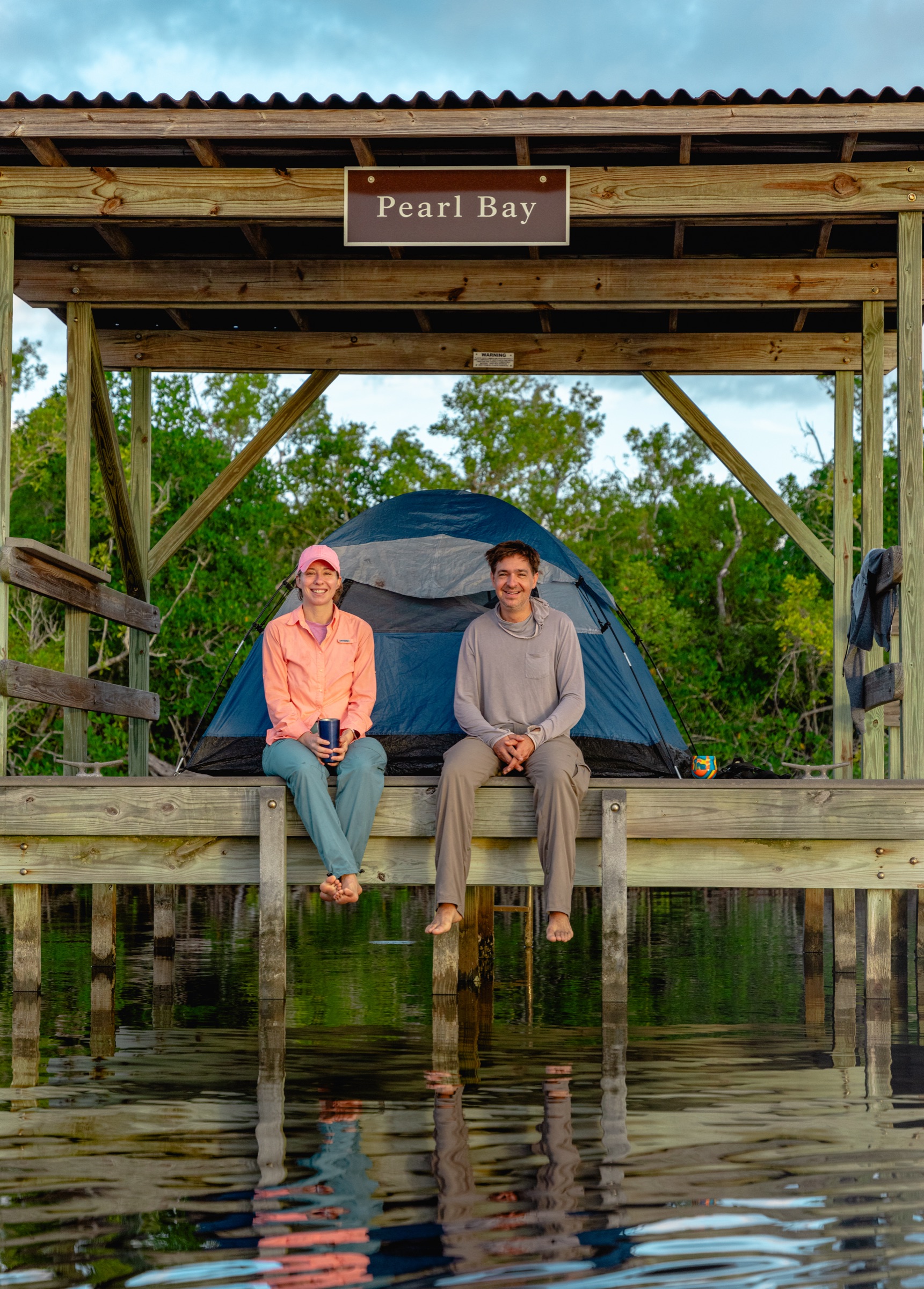 A tent on a chickee platform over the water in Everglades National Park